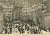 Tryck.Kronprins Gustavs och Viktorias av Baden förmälning 1881. Teckning av A. Gérardin efter R. Haglund(1844-1930) illustrerad i Le Monde 11 oktober 1881. 