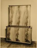 Möbelutställning på Nordiska Kompaniet, 1934. Fåtölj, skåp, stol och bord. Modell Corall formgivet av Axel Einar Hjort.