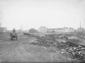 Västra Järnvägsgatan från Spårvinkeln, Svartbäcken, Uppsala 1901 - 1902