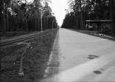 Spårväg vid Stockholmsvägen, Kronåsen, Grindstugan, Uppsala 1935