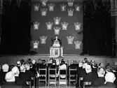 Svenska Turistföreningens 50-årsjubileum - STF:s ordförande justierådet Arthur Lindhagen talar i Universitetsaulan, Uppsala 1935