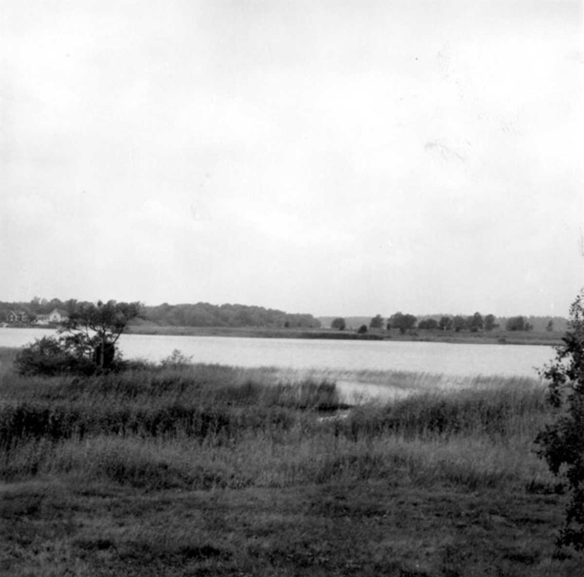Olof Hasslöf, Skrivet på vidhängande papper: Utsikt från båtbyggeriet "Bruket" mot Hjortahammars gravfält. Fotograferat av: N. Nilsson Fotot är taget: 1964-08 Neg. nr. SUE 2019