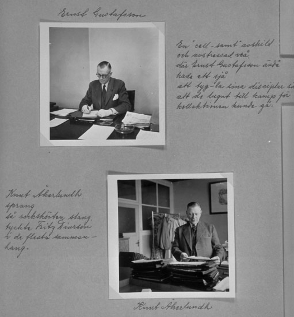 Holger Eriksson, Övre bild: Ernst Gustafsson En "säll-samt" avskild och avstressad vrå, där Ernst Gustafsson ändå hade ett sjå att tyg-la sina disciplar så att de lugnt till kamp för kollektionen kunde gå. Undre bilden : Knut Åkerlundh Knut Åkerlundh sprang så rockskörten slang, tyckte Fritz Diurson i de flesta sam…