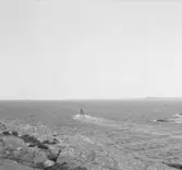 (Stereo karta XVII) N inloppet, båt går ut. 27 Augusti 1926.