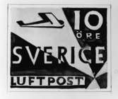 Ej realiserade förslag till frimärke Nattpostflyg, utgivet 9/5 1930. Konstnär: Einar Forseth. Valör 10 öre.