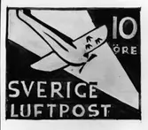 Ej realiserade förslag till frimärke Nattpostflyg, utgivet 9/5 1930.  Konstnär: Einar Forseth. Valör 10 öre.