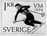 Skisser - förslag - till frimärke VM på skidor, utgivet 12/3 1954. VM hölls i Falun och Åre. Konstnär: Georg Lagerstedt. Valör 1 kr.