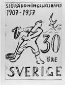 Skisser till frimärket Sjöräddningssällskapet 50 år, utgivet 1/6 1957. Konstnär: Torsten Billman. Foton 30/5 1967.
Skiss 