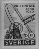 Förslagsritningar - ej antagna - till frimärket Vattenfall 50 år, utgivet 20/1 1959. 380 kV-ledningar. Konstnär: Tor Hörlin. Förslag. 30 öre. 7.