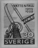Förslagsritningar - ej antagna - till frimärket Vattenfall 50 år, utgivet 20/1 1959. 380 kV-ledningar. Konstnär: Tor Hörlin. Förslag. 30 öre. 7.