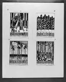 Förslagsteckningar - skisser - till frimärket Domänverket 100 år, utg 4/9 1959. Konstnär Sven Ljungberg. Blad med fyra förslag (3-6).