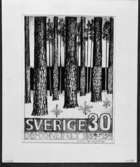 Förslagsteckningar - skisser - till frimärket Domänverket 100 år, utgivet 4/9 1959. Konstnär: Sven Ljungberg. Förslag nr 