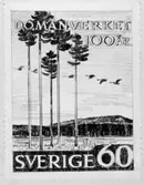 Förslagsteckningar - skisser - till frimärket Domänverket 100 år, utgivet 4/9 1959. Konstnär: Sven Ljungberg. Förslag 