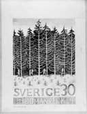 Förslagsteckningar - skisser - till frimärket Domänverket 100 år, utgivet 4/9 1959. Konstnär: Sven Ljungberg. Förslag 