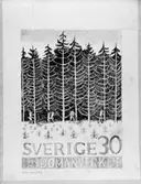 Förslagsteckningar - skisser - till frimärket Domänverket 100 år, utgivet 4/9 1959. Konstnär: Sven Ljungberg. Förslag 