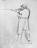 Frimärksförlaga - skisser - till frimärket Frivilliga Skytteväsendets 100-årsjubileum 1960, av konstnär
Sven Ljungberg. (I Postmusei samlingar).