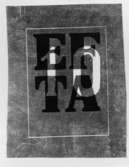 Frimärksförlaga till frimärket (skisser, förslag och originalförslag) EFTA, utgivet 15/2 1967. EFTA (European Free Trade Association) bildades 1960 och den 1/1 1967 slopades industritullarna mellan dess medlemmar.
Konstnär: Pierre Olofsson. Skiss på skrappapper, täckfärg, tusch. Valörsiffra 10.