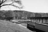 Vy från nordost mot Gunnebo slottspark, juni 1971. Man skymtar även en del av altanen mot syd.