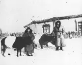 Saidas föräldrar i Sibirien år 1956. Anna och Ivan Rosin tvångsförflyttades (deporterades) från Estland till Sibirien 1950. De var där i nio år och lyckades bygga upp en dräglig tillvaro med kor, höns och egen trädgård. I bakgrunden ses deras eget hus. Kossorna hette Vera och Hjärta. Hösten 1944 flydde 32.000 estländare från kriget i Estland till Sverige. Ett sextiotal personer tog jobb på August Werners textilfabrik i Lindome. 
Kvinnorna arbetade i spinneriet och männen i färgeriet.
Mer information finns i uppsatsen 