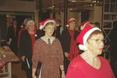Julklädd kör sjunger på museet