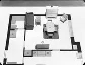 Planritning med miniatyrmöbler för möblering