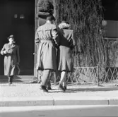 Kläder
Man och kvinna gående på en trottoar