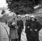 Brandskyddsövning på Papyrus, den 30/9-1958.
Ingenjör K-E Tollgerth, okänd, Rambolt, Arne Lilja.