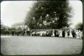 Planteringsförbundets första sommarfest. Deltagande i bröllopståget är från vänster till höger räknat: Stående vid vagnen festarrangörer: A.D. Andersson (Ade), 1:ste stationsskrivare vid SJ. Brudgummen: Carl Lagergren, stationsskrivare vid SJ. Bruden: professor och generaldir. Ivar Tengbom. Spelemän: banktjänsteman Hjalmar Lundin och kontorist Arvid Jakobson. Prästen: Ernst Edström, stationsskrivare vid SJ. Prostinnan: Fröken Hulda Hennerberg. Fröken Ruth Bergqvist, Disponent Oskar Nilsson, bryggeriet Viktoria, Fröken Anna Rehn, gift Elgh. Länsman: Sigurd Johansson, manufakturhandlande, obekant dam, Nils Johansson, specerihandlande, Fröken Josefine, gift Settergren, Borås, Paul Elg, Handelsresande, obekant dam, Hjalmar Lundbladh, kassör, bryggeriet Viktoria, Fröken Hildur Petersson-Nyborg, Karl Jansson, ingenjör, Fröken Ellen Uggla, gift Johansson, Nanny Janzon, gift Tegnér, Hilma Ericsson, gift Forsberg, Elin Jakobsson, gift Erlandsson,  Sigrid Jakobsson, gift Lundin, Edith Andersson, bokhållare i Sparbanken