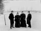 Två par vid vägen.Vinterbild.