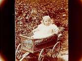 Ett litet barn i flätad korgvagn.
Henning Nilsson