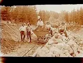 Vägarbetarlag vid Ladugårdsskogen, fem vägarbetare med tippvagn.
Wilhelm Hård