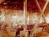 Karbidlampfabriken (Örebro Armaturfabriken), Skebäck, Örebro.
Interiör av maskinhallen.
Fabrikör K.G. Fredberg