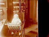 Ett barn i barnvagn.Sam Lindskogs familjebild.Två bilder på samma glasplåt.