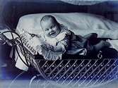 Ett litet barn i barnvagn. Märta Lindskog, 4 månader gammal.
Sam Lindskogs privata bilder.