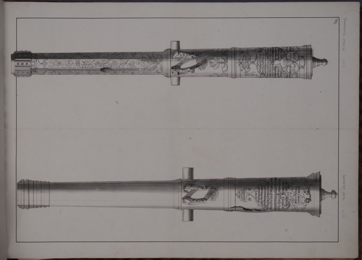 Kjell Hedberg, Avbildning föreställande eldrör tagna som troféer av den svenska armén i slaget vid Narva den 20 november 1700. Ingår i volym med avbildade kanontroféer tagna åren 1700-1702.
