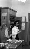 Kopparberg 1 mars 1967.

En grundskolefröken klädd i en vit blus, vit kofta, svart veckad kjol, svarta strumpor och svarta lågklackade skor står vid katedern i ett klassrum.

Fröken Karin Flodström