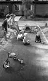 Lekplatserna tråkiga 7 juli 1965

Tre lekande barn och tre kvinnor i bostadsområde.

Fem små barncyklar är med på bilden.