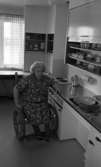 Handikappad får drömbostad 22 januari 1966

Äldre kvinna i rullstol i ett kök, hon vilar ena armen på diskbänk