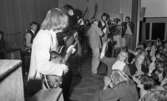 Popgala i Kumla, 24 augusti 1965

Ett rockband spelar i Kumla på en scen. Två av bandmedlemmarna har gitarrer i sina händer. En tredje medlem spelar på tamburin. En sångare med Sherlock Holmesinspirerad hatt står i mitten av scenen framför en mikrofon. I bakgrunden syns ett piano. Publiken står nedanför scenen. En tonårsflicka i publiken har en marackas i sina händer.