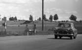 Jordgubbar 12 juli 1966

Två kvinnor står vid ett salustånd vid vägkanten och säljer jordgubbar. En busshållplats finns vid vägkanten. En bil passerar. I bakgrunden syns åkerfält.