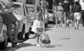 Kvar i stan 26 juli 1967

En liten flicka i tvåårsåldern drar på en rutig dockvagn där det sitter en docka. Hon är klädd i en långärmad, ljus blus, ljusa underbyxor, vita strumpor och vita skor. Hon går omkring i centrala stan i Örebro. I närheten av henne står en kvinna klädd i vit kofta, rutig kort kjol och lågklackade bruna skor. Flera vuxna människor syns i bakgrunden samt bilar som är parkerade längs med gatan.