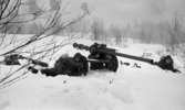 Manöver i Kilsbergen 21 februari 1967

Tre militärer på övning i Kilsbergen. Alla bär militäruniformer och en av dem står bakom en granatkastare och är i färd med att skjuta.