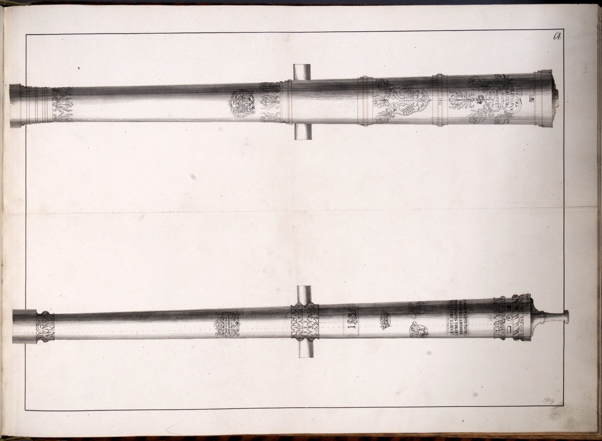 Kjell Hedberg, Avbildning föreställande eldrör tagna som troféer av den svenska armén med fästningen Kokenhusen 11 juli 1701. Ingår i volym med avbildade kanontroféer tagna åren 1700-1702.