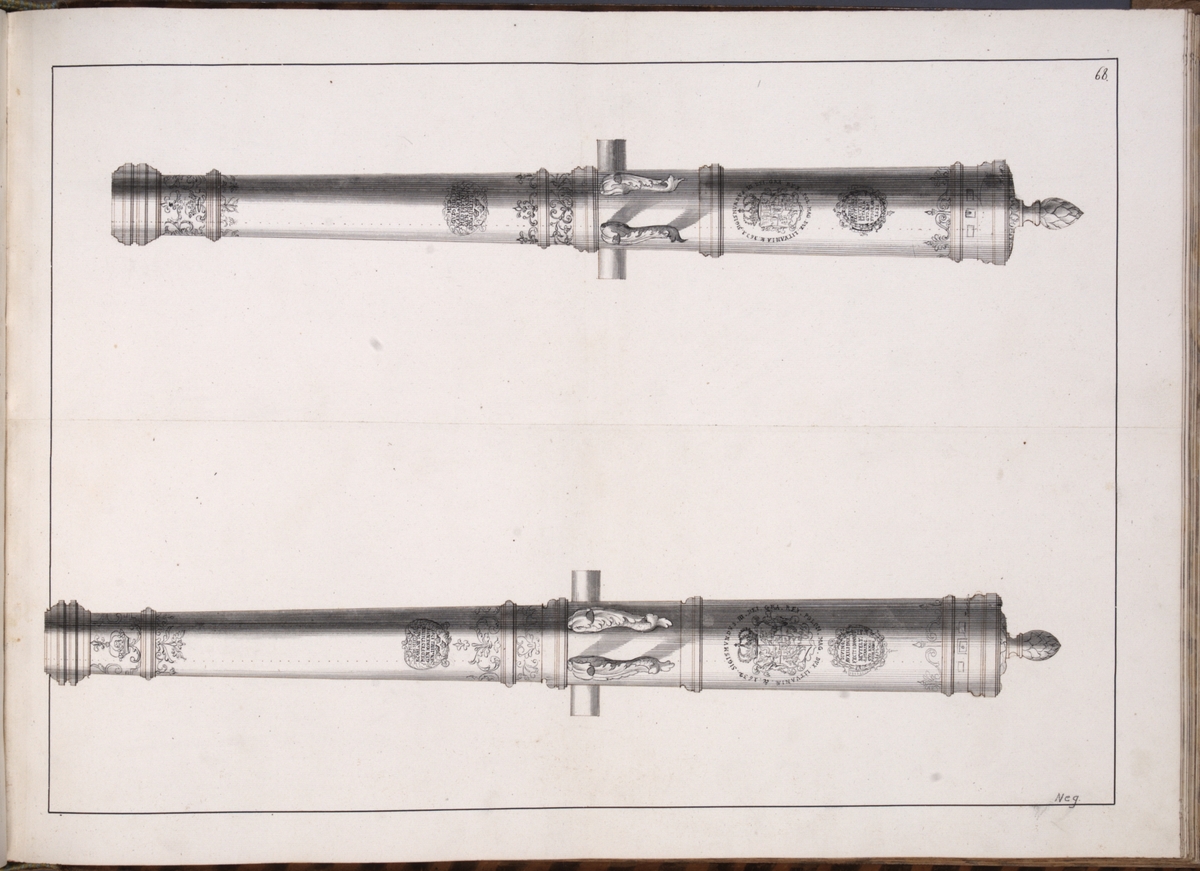 Kjell Hedberg, Avbildning föreställande eldrör tagna som troféer av den svenska armén med fästningen Kokenhusen 11 juli 1701. Ingår i volym med avbildade kanontroféer tagna åren 1700-1702.