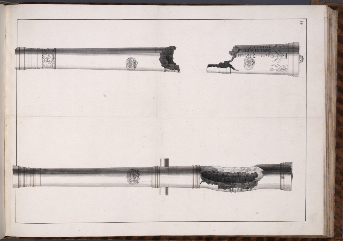 Kjell Hedberg, Avbildning föreställande eldrör tagna som troféer av den svenska armén med fästningen Kokenhusen 11 juli 1701. Ingår i volym med avbildade kanontroféer tagna åren 1700-1702.
