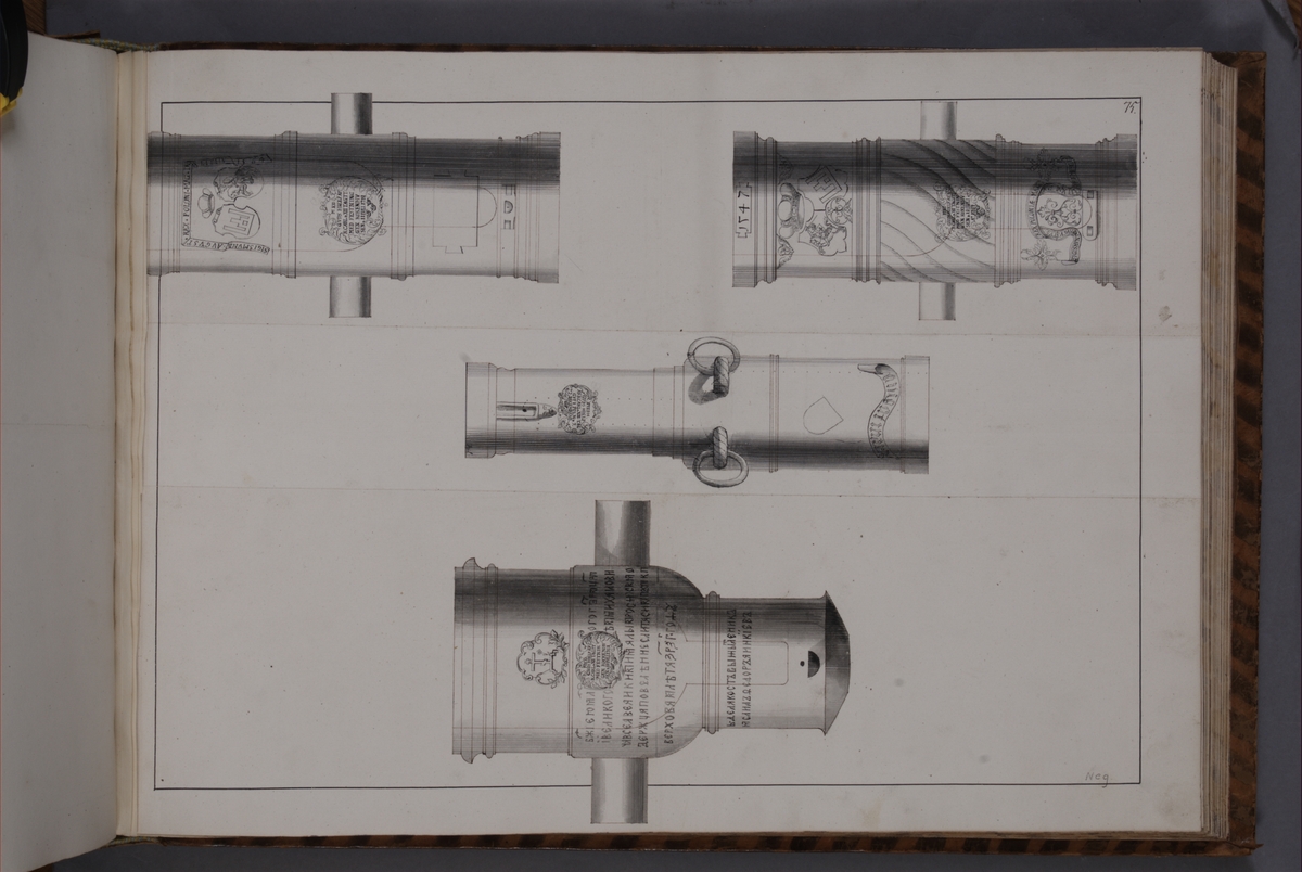 Kjell Hedberg, Avbildning föreställande eldrör tagna som troféer av den svenska armén med fästningen Kokenhusen 11 juli 1701. Ingår i volym med avbildade kanontroféer tagna åren 1700-1702.