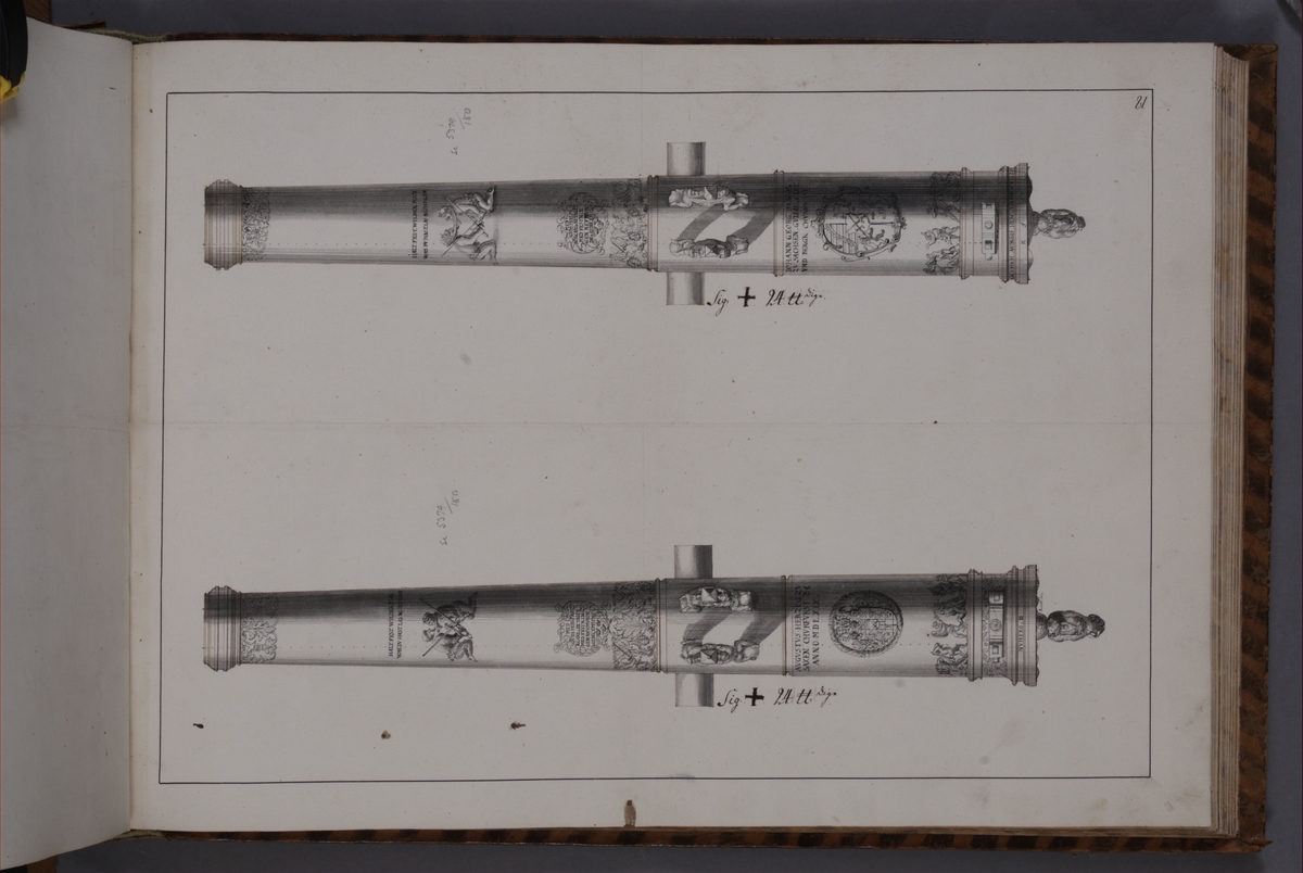 Kjell Hedberg, Avbildning föreställande eldrör tagna som troféer av den svenska armén med fästningen Neumünde den 11 december 1701. Ingår i volym med avbildade kanontroféer tagna åren 1700-1702.