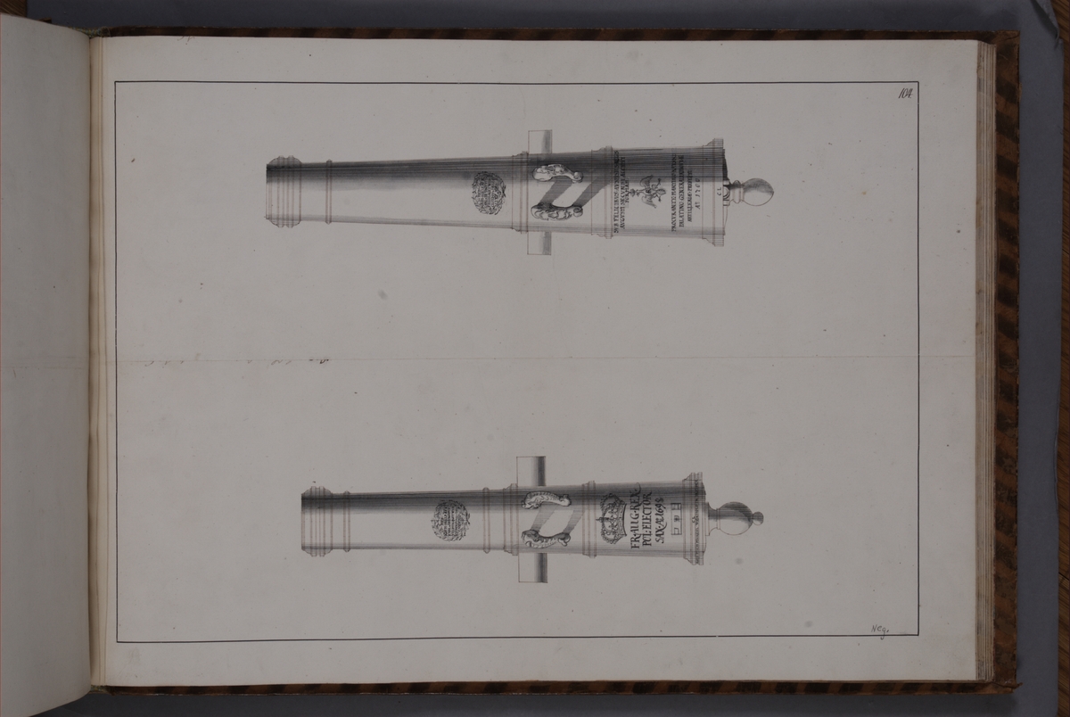 Kjell Hedberg, Avbildning föreställande eldrör tagna som troféer av den svenska armén i slaget vid Kliszów den 9 juli 1702. Ingår i volym med avbildade kanontroféer tagna åren 1700-1702.