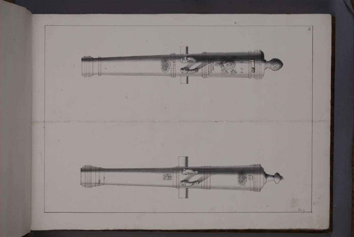 Kjell Hedberg, Avbildning föreställande eldrör tagna som troféer av den svenska armén i slaget vid Saladen den 19 mars 1703. Ingår i volym med avbildade kanontroféer tagna åren 1703-1706.