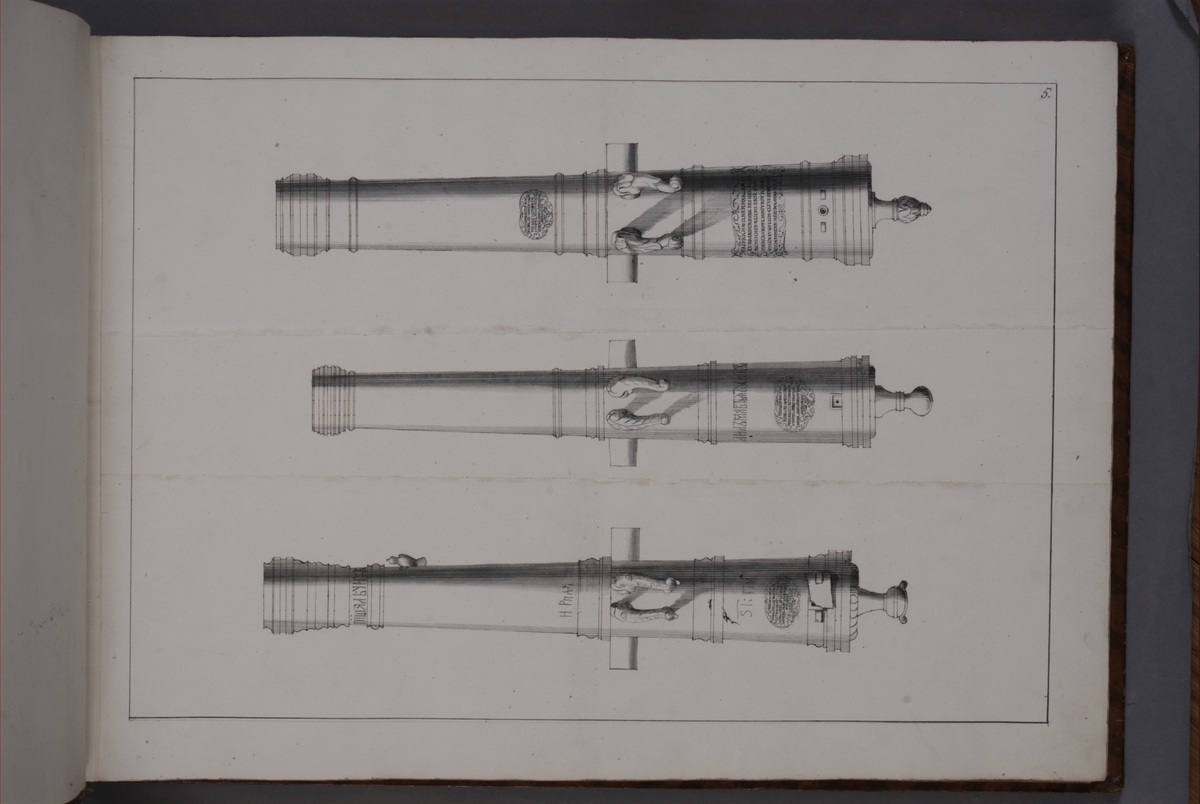 Kjell Hedberg, Imaging depicting fire pipes taken as trophies by the Swedish army in the Battle of Saladen on 19 March 1703. Included in volume with depicted canon trophies taken in the years 1703-1706.